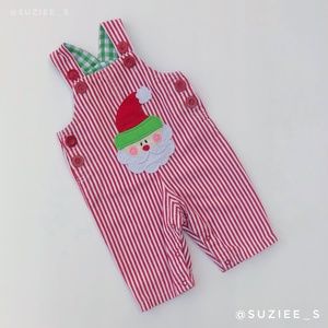 Mud Pie Baby Santa Claus Striped Christmas Overalls 0-6M